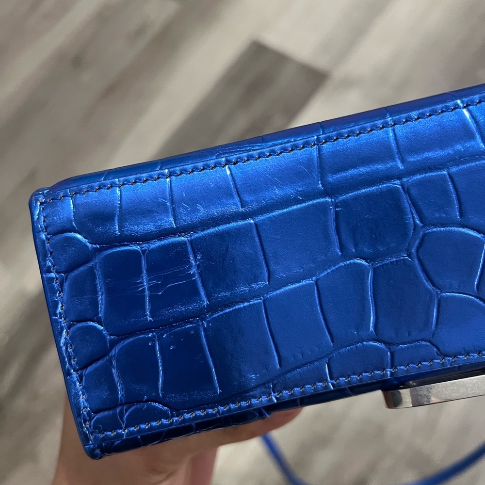 Balenciaga Blue Hourglass XS Croc-Embossed Handbag - Picture 4 of 10